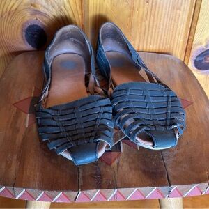 Women's Black Woven Leather Sandals